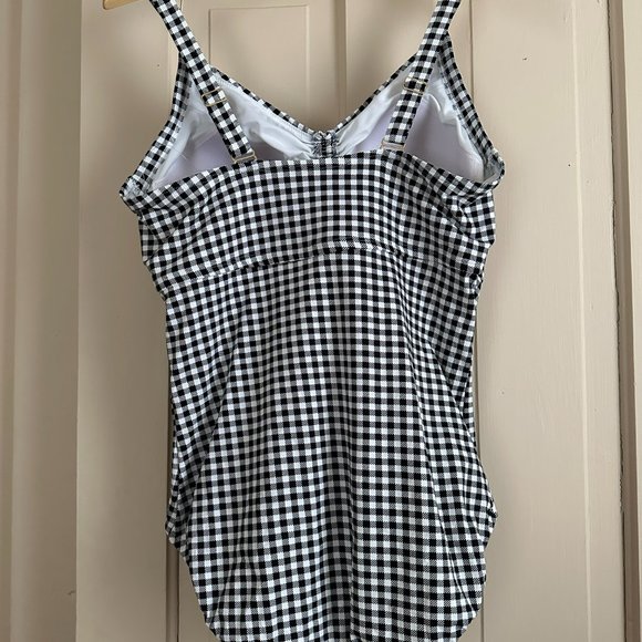 Black Gingham Size XL One Piece Land's End Bathing Suit - Picture 2 of 2